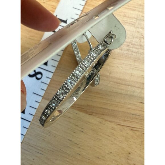 Charter Club Silver-Tone Crystal Hoop Earrings 1.6", Glam, Classic, Neutral, - Picture 7 of 9